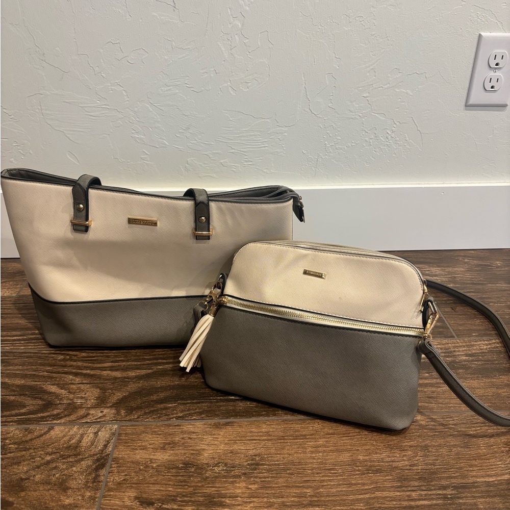 Chic Two-Tone Women's Tote and Crossbody Set